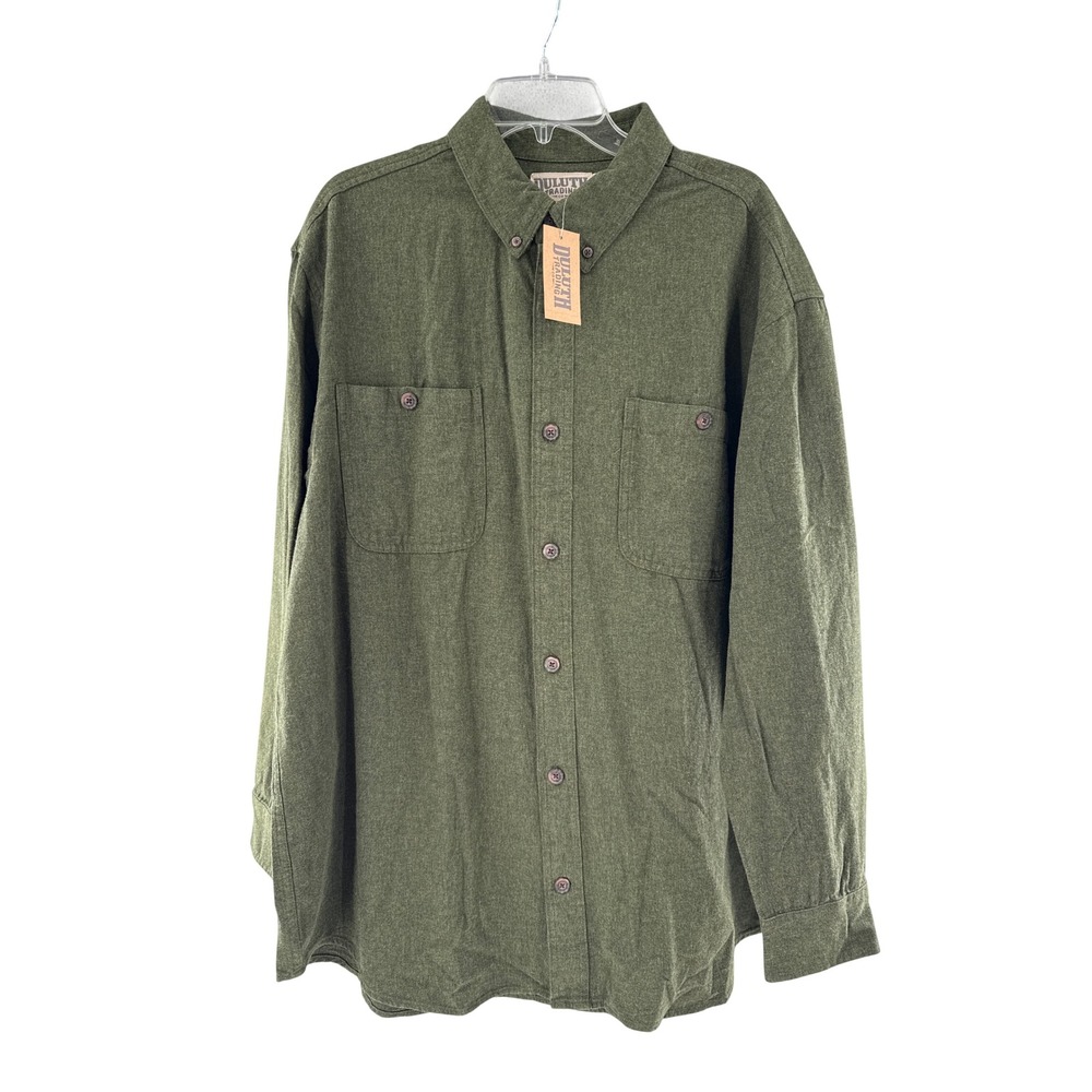 Duluth Trading Co Shirt Mens XL Green Free Swingin Solid Flannel Relaxed Fit